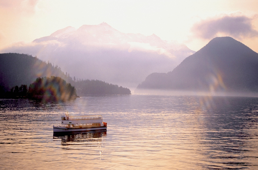 Ferry boat in a river at morning, Sitka, Alaska, USA